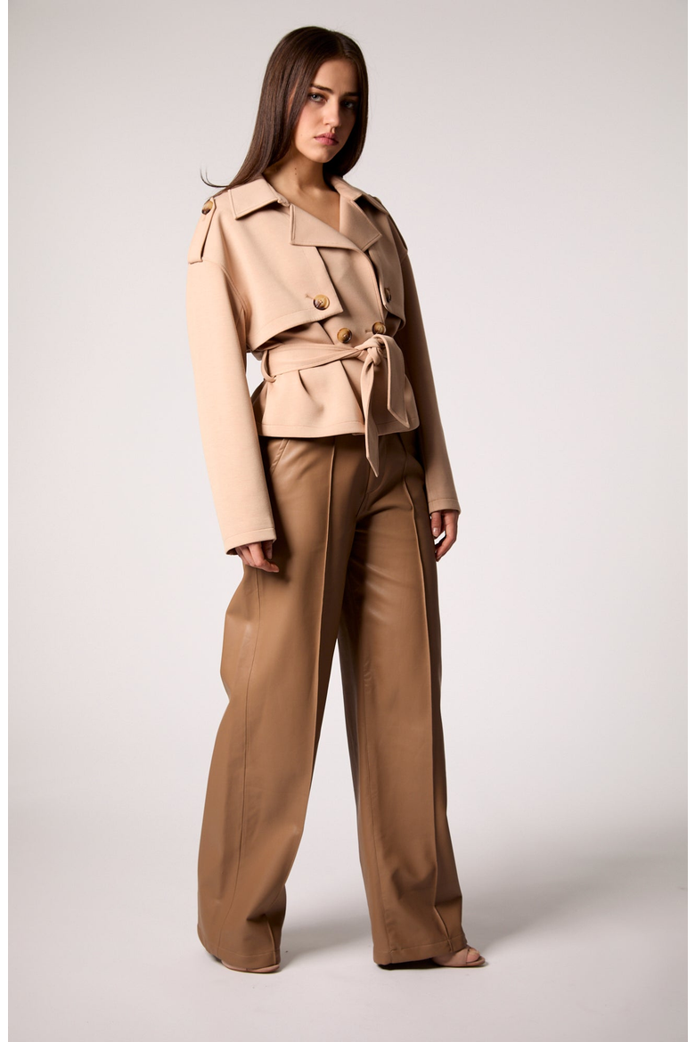 Charli Cropped Scuba Trench Coat, Alternate, color, Camel