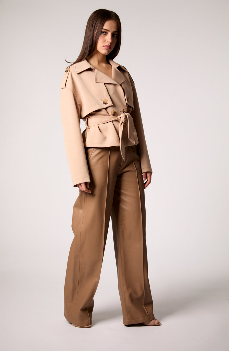 BLUE REVIVAL Charli Cropped Scuba Trench Coat, Alternate, color, Camel