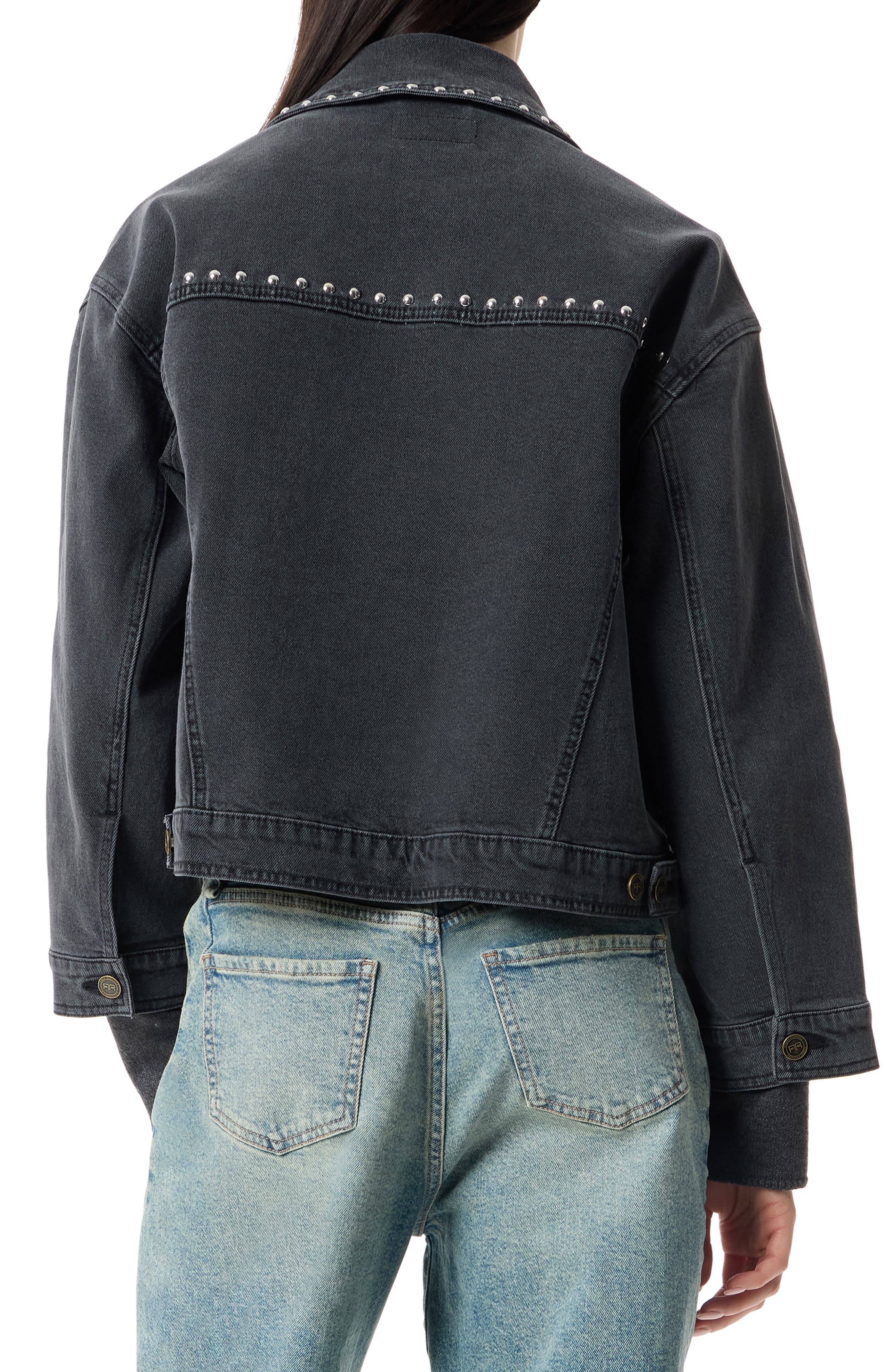 Elise Oversize Studded Crop Denim Jacket - image 2
