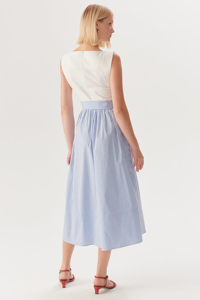 Harper Striped Midi K.Dress With Waist Buckle Detail, Alternate, color, BLUE-WHITE