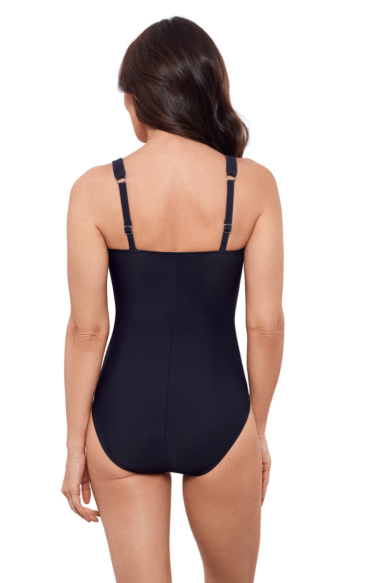 Full Coverage Surplice Trim Overlay V-Neck One-Piece Swimsuit, Alternate, color, True Navy