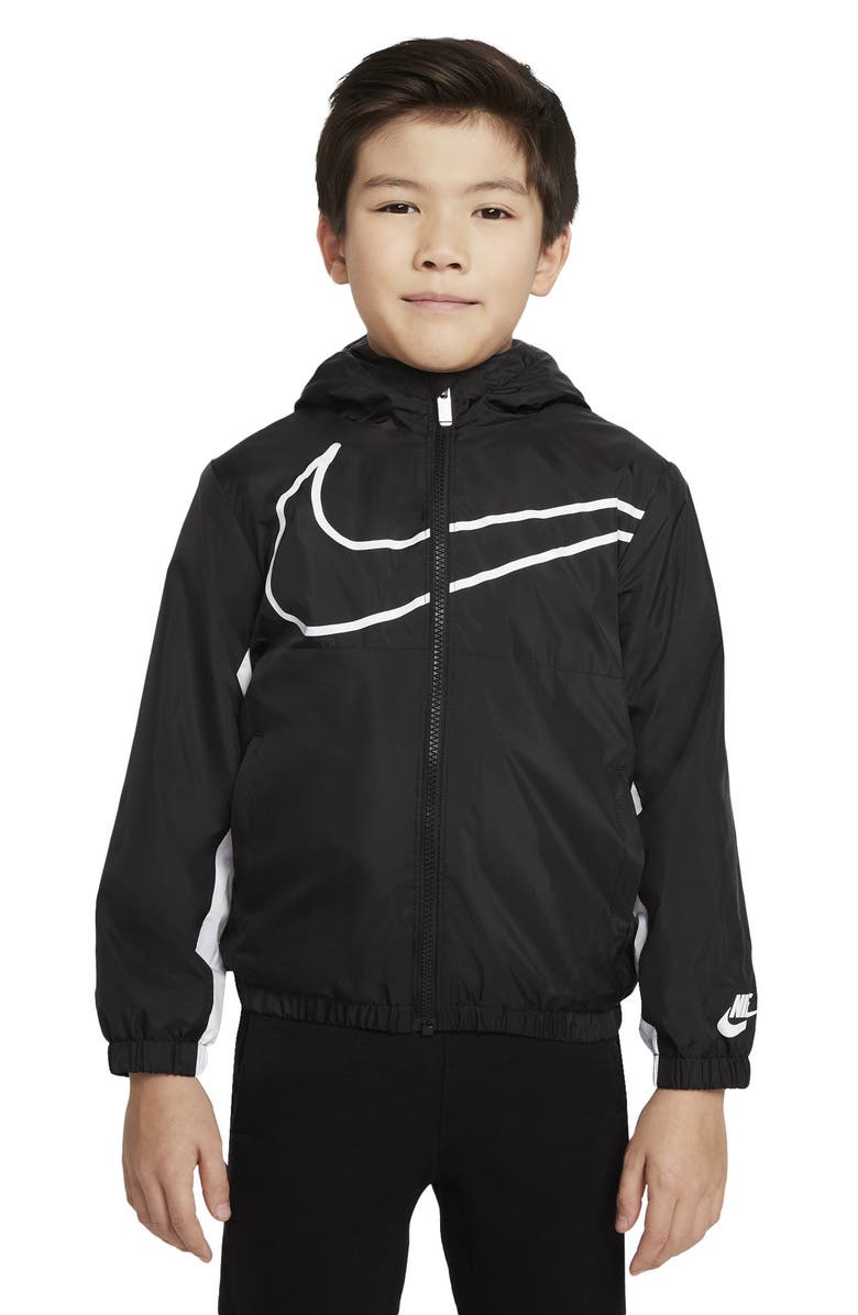 Nike Kids' Swoosh Fleece Lined Windrunner Jacket, Alternate, color, Black