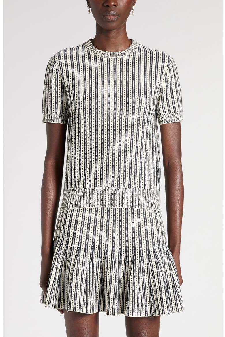 Short Sleeve Jacquard Stripe Sweater, Main, color, IVORY/NAVY