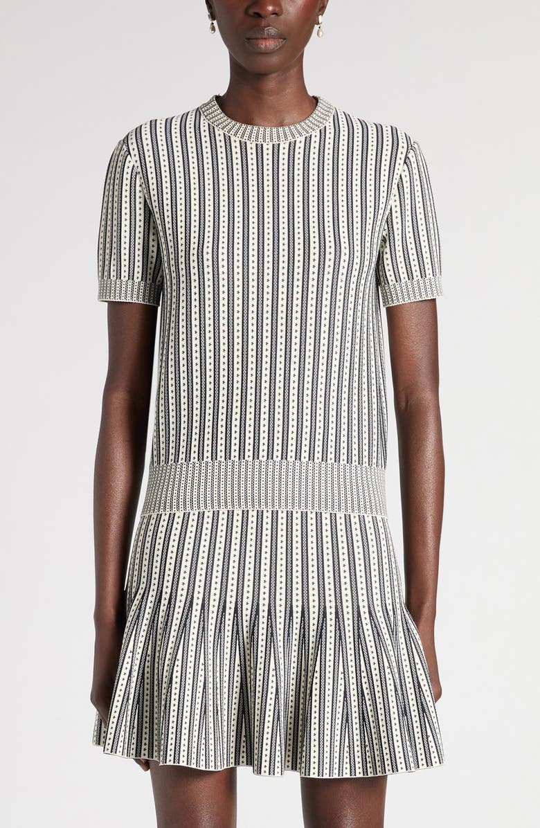 McQueen Short Sleeve Jacquard Stripe Sweater, Main, color, Ivory/Navy
