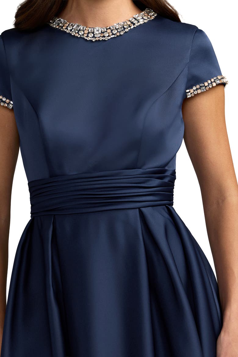Embellished Satin Cap Sleeve Ball Gown, Alternate, color, Midnight