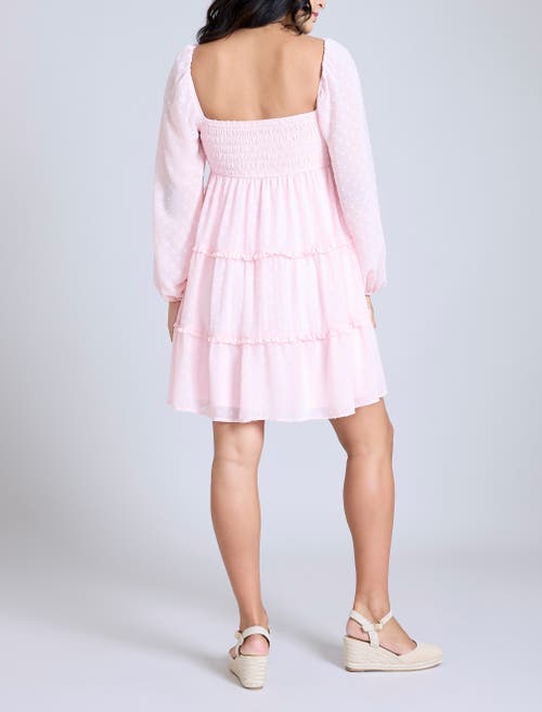 Motherhood Maternity Long Sleeve Front Tie Tiered Maternity Mini Dress In Lilac Chiffon