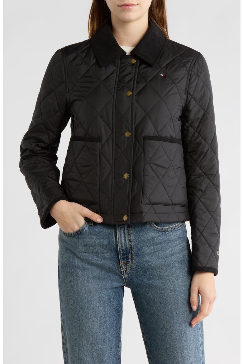 Snap Front Diamond Quilted Jacket, Main, color, BLACK