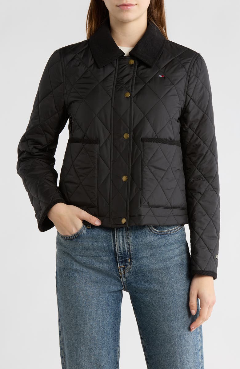 Tommy Hilfiger Snap Front Diamond Quilted Jacket, Main, color, Black