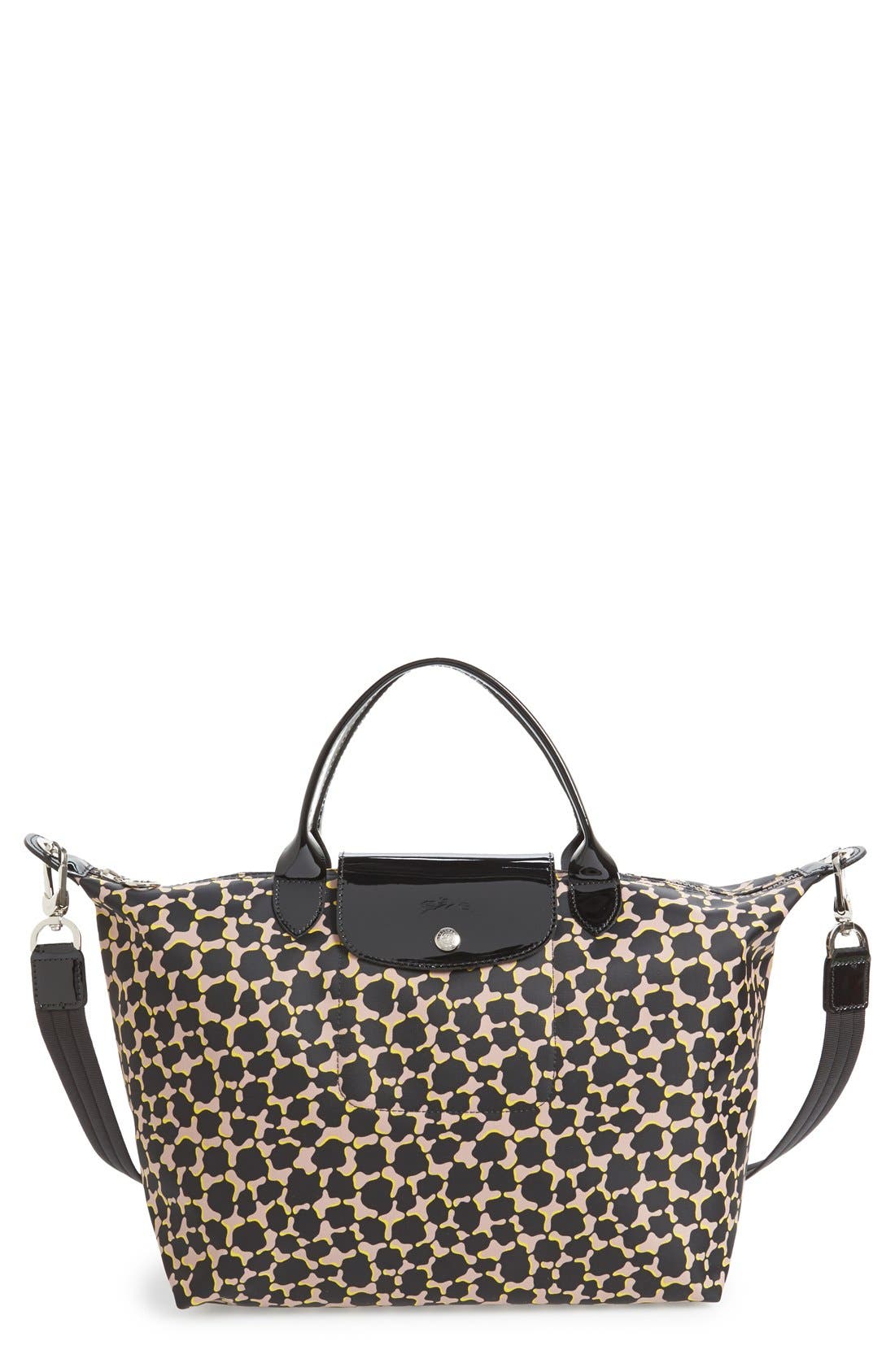 'Le Pliage - Neo Fantaisie Medium' Geo Print Nylon Tote, Main, color, BLACK