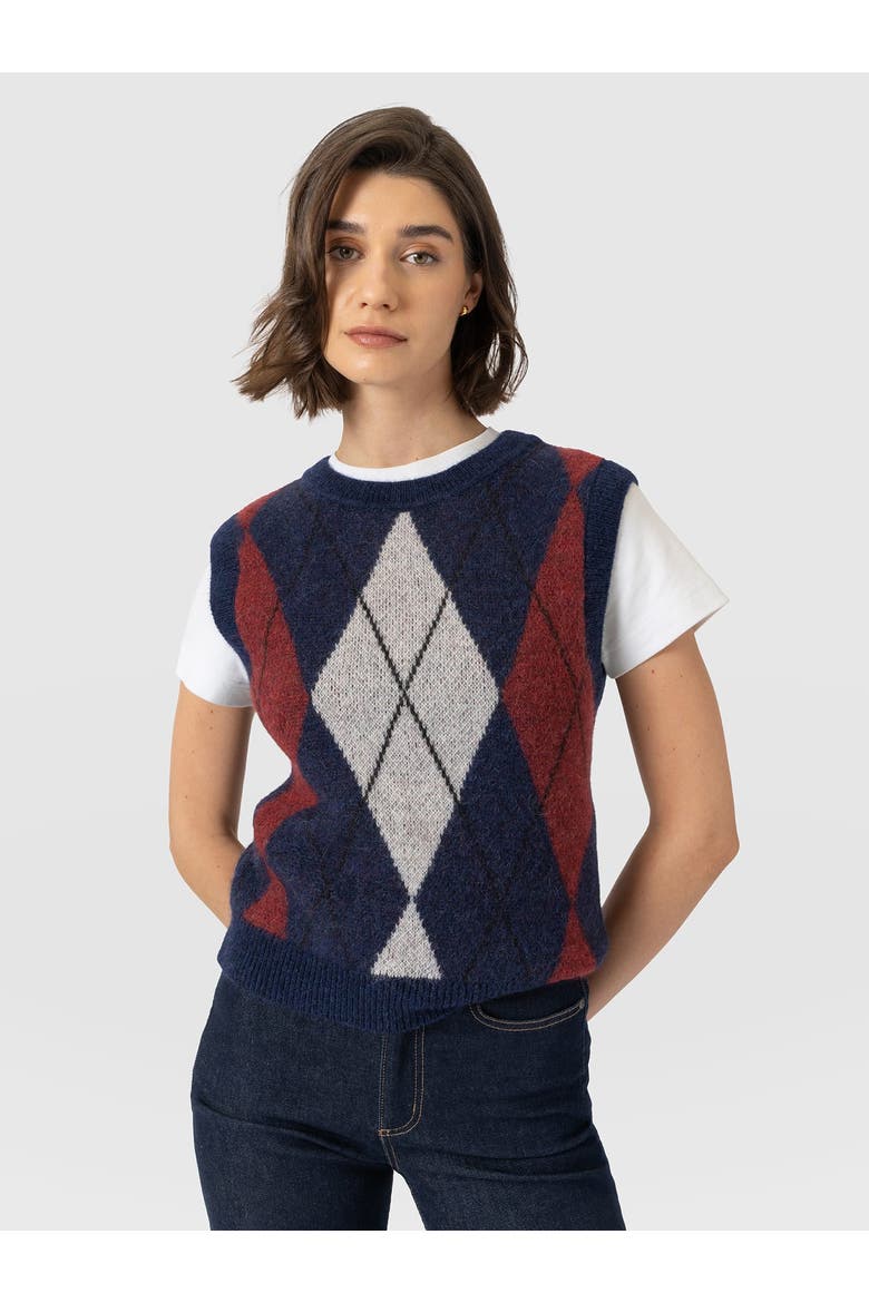 Argyle Sleeveless Knit, Alternate, color, Navy/Burgundy