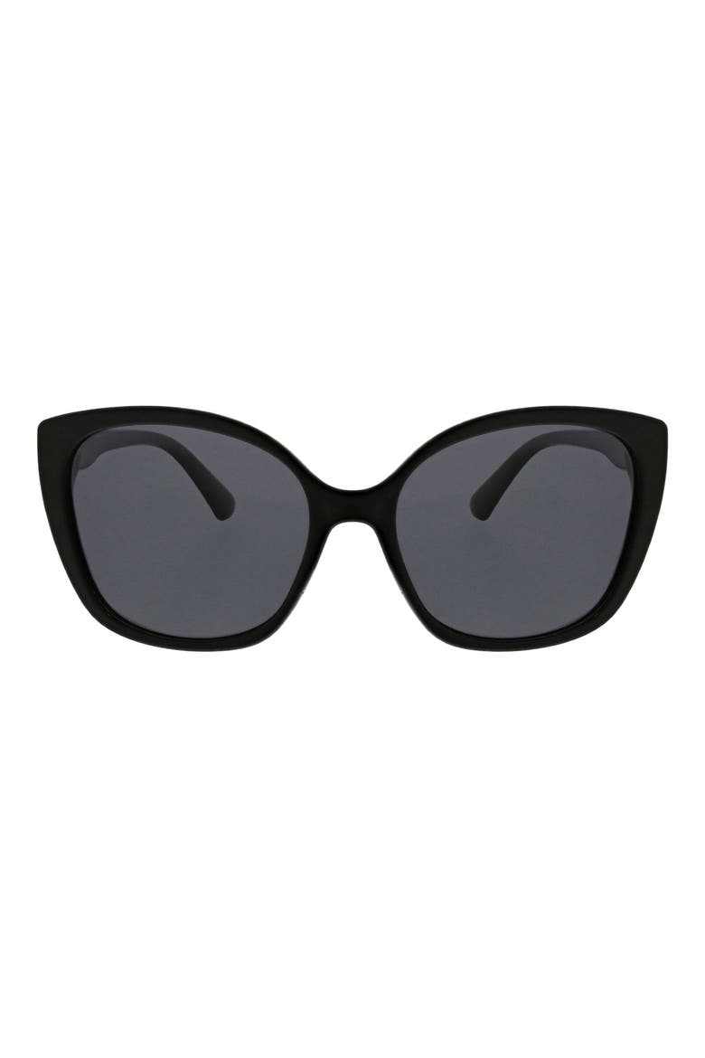 Rounded Modern 54mm Cat Eye Polarized Sunglasses, Main, color, BLACK