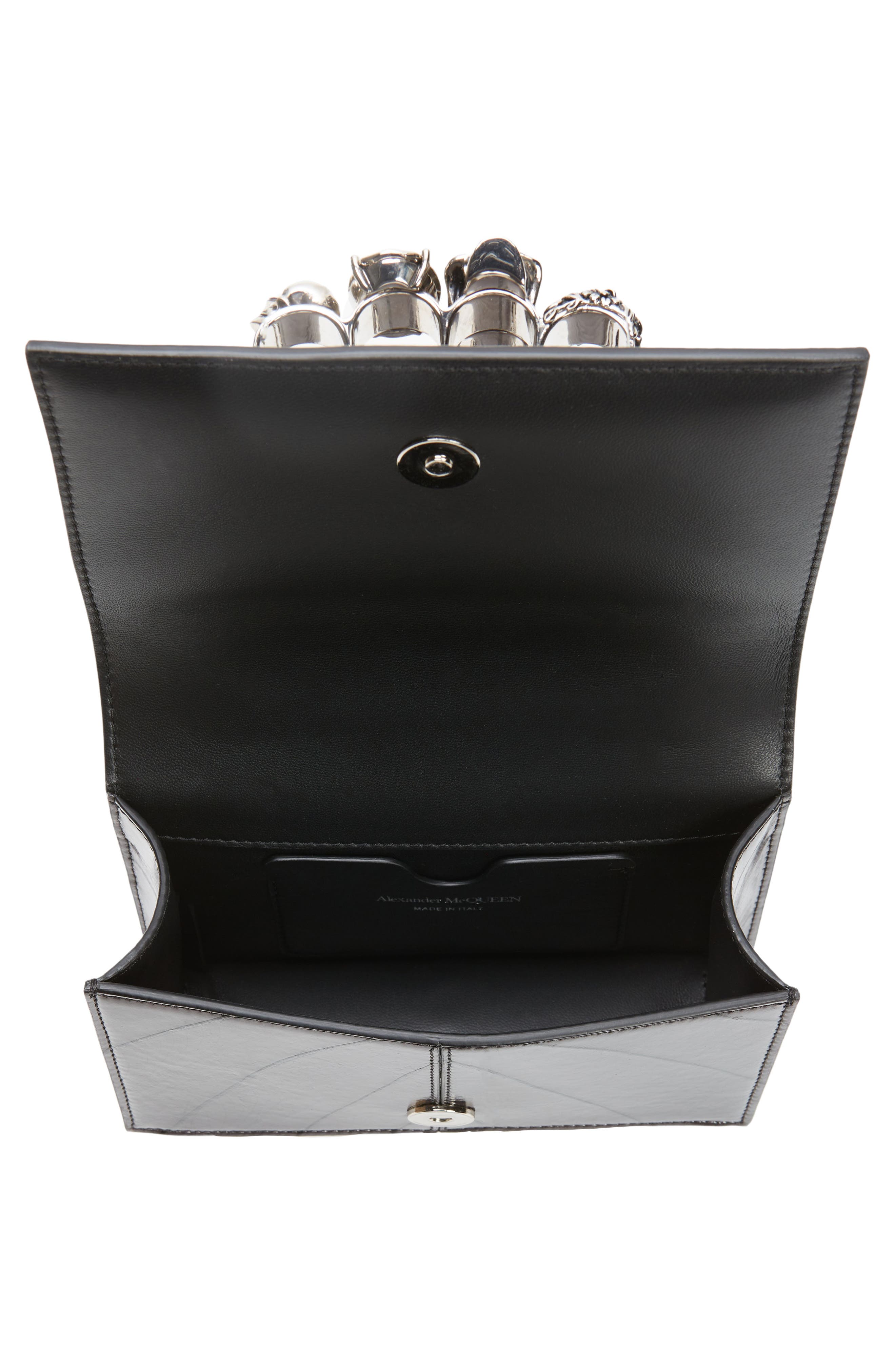 McQueen Mini Jeweled Leaf Embossed Leather Crossbody Bag, Alternate, color, 