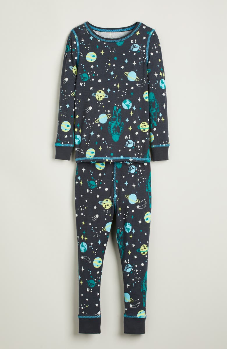 Nordstrom Kids' Glow in the Dark Fitted Two-Piece Pajamas, Main, color, Black Space Adventure