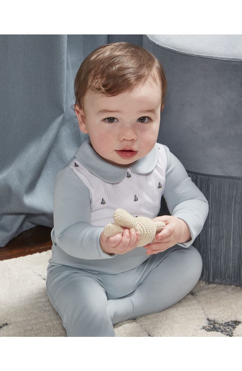 MiniMoi Baby Boys Pintuck Cotton Footie, Alternate, color, Blue