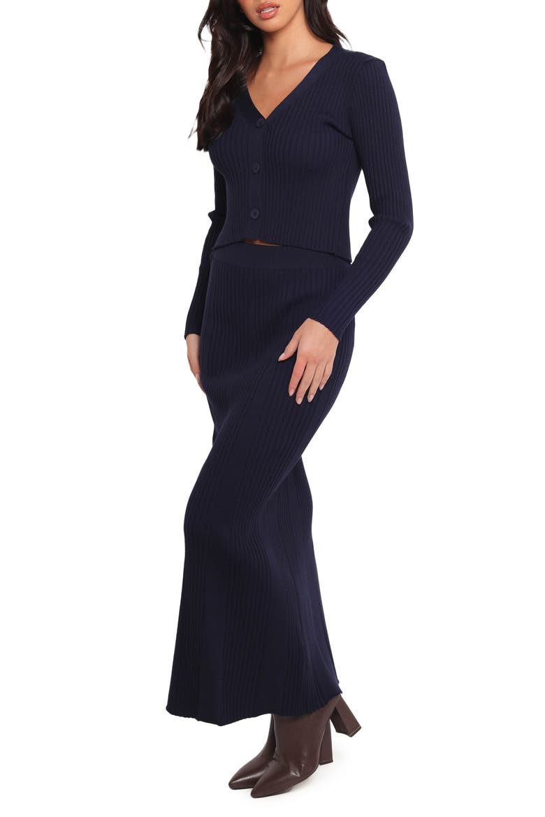 Neya Cardigan & Maxi Skirt Rib Set, Alternate, color, NAVY