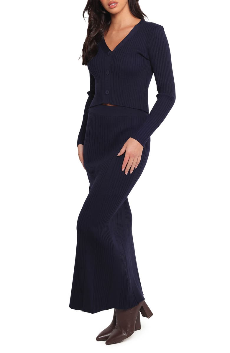Petal & Pup Neya Cardigan & Maxi Skirt Rib Set, Alternate, color, Navy