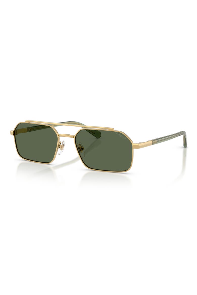 57mm Irregular Rectangular Sunglasses, Alternate, color, GOLD / DARK GREEN