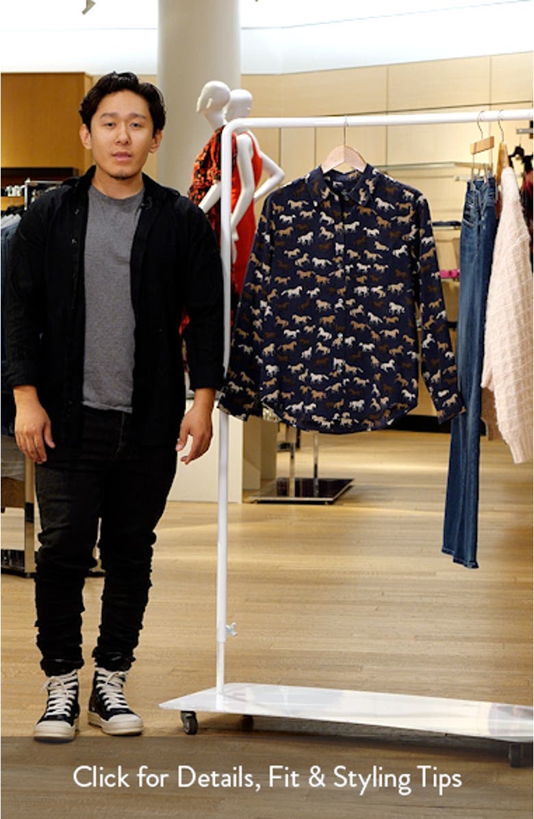 Kate Horse Print Silk Button-Up Shirt, sales video thumbnail