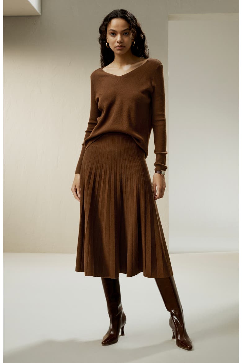 V-neck Ultra-fine Merino Wool Sweater, Alternate, color, Brown