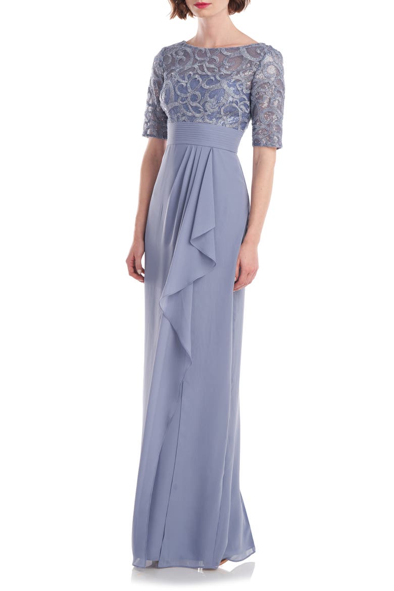 Meg Embellished Ruffle Gown, Alternate, color, SHALE