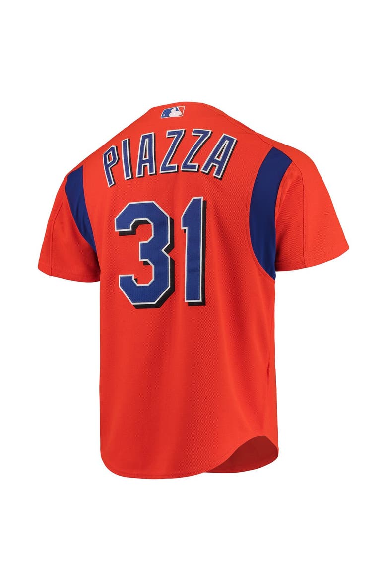 Men's Mitchell & Ness Mike Piazza Orange New York Mets Cooperstown Collection Mesh Batting Practice Button-Up Jersey, Alternate, color, Orange