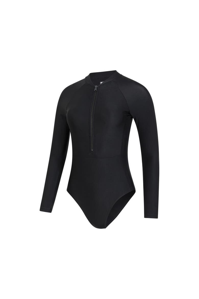Surfer Long-Sleeved One Piece Bathing Suit, Alternate, color, Black