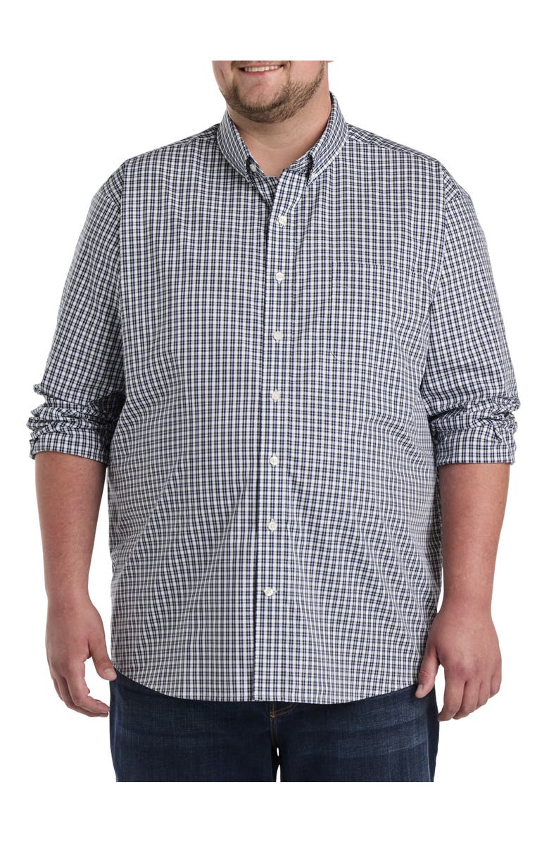 Oak Hill by DXL Big & Tall Check Patterned Sport Shirt, Main, color, Navy Green