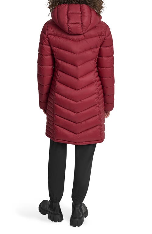 Dkny Cire Packable Hooded Longline Puffer Jacket In Burgundy
