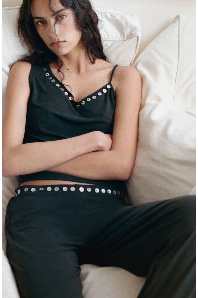 Button Embellished Asymmetric Tank, Alternate, color, CHARCOAL