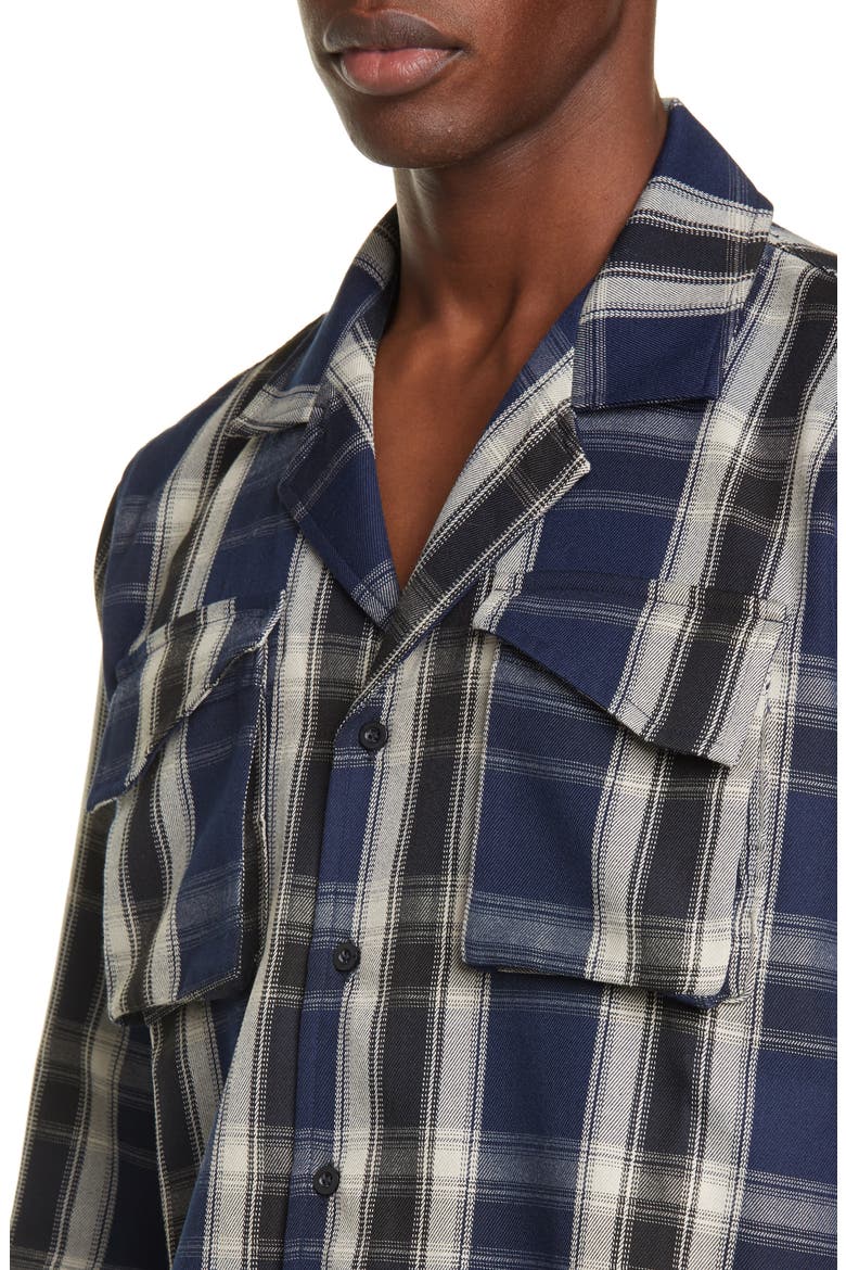 Plaid Button-Up Twill Overshirt, Alternate, color, BLUE/BLACK