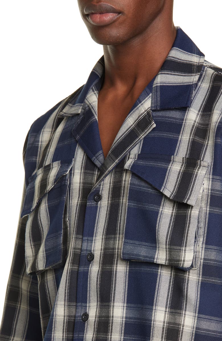 Rhude Plaid Button-Up Twill Overshirt, Alternate, color, 