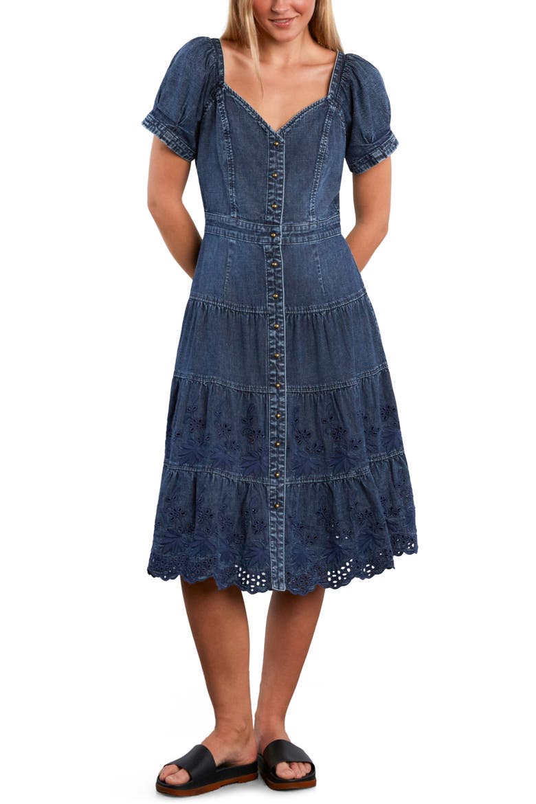 Ruby Eyelet Tiered Denim Midi Dress, Alternate, color, PETAL DREAM