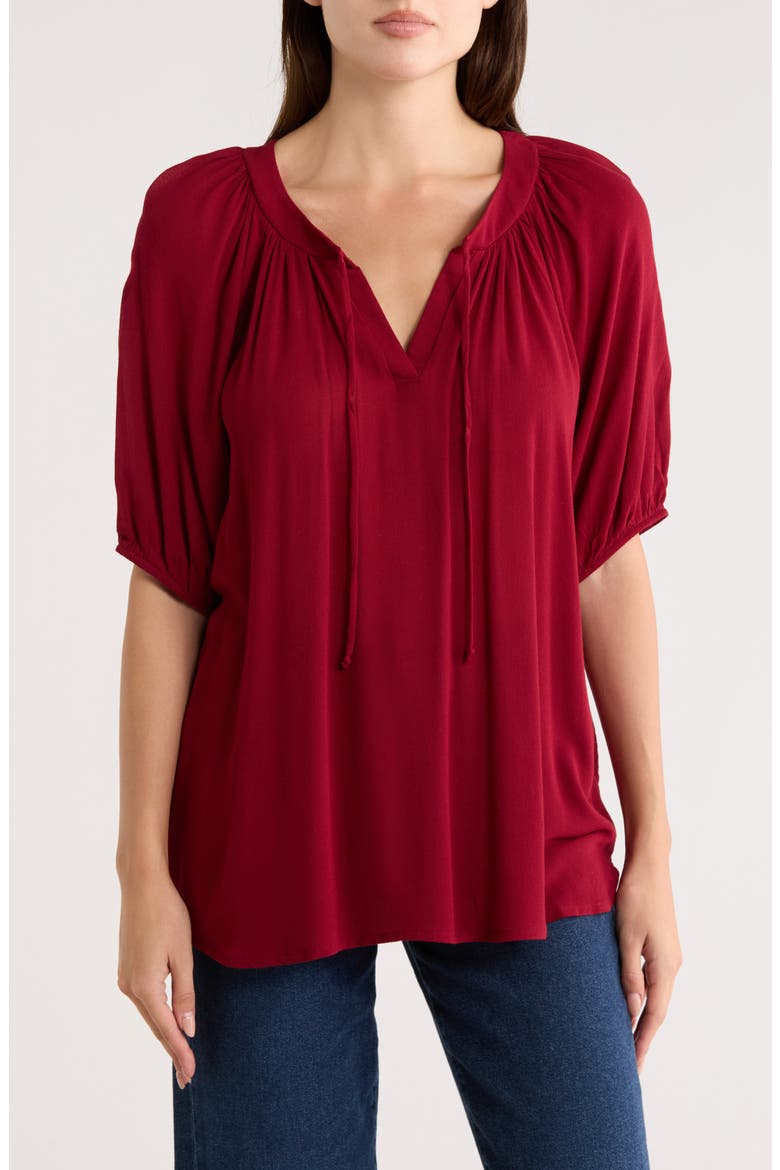 Raglan Sleeve Tie Neck Top, Main, color, CABERNET