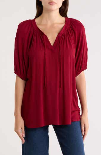 matty m. Raglan Sleeve Tie Neck Top