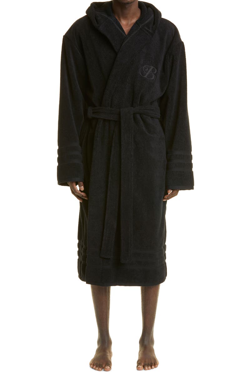 Balenciaga Embroidered Hotel Logo Hooded Bathrobe, Main, color, 