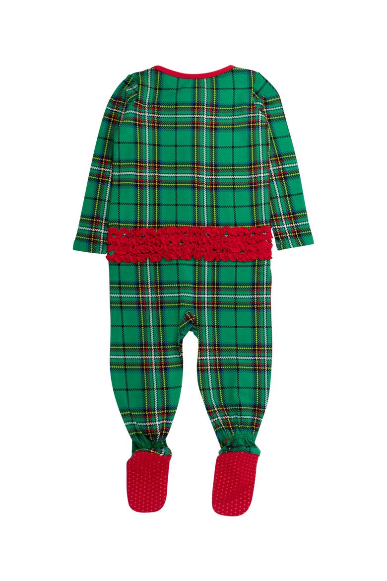 Modal Blend Ruffle One Piece Footie Pajamas, Alternate, color, Green Nicholas Plaid