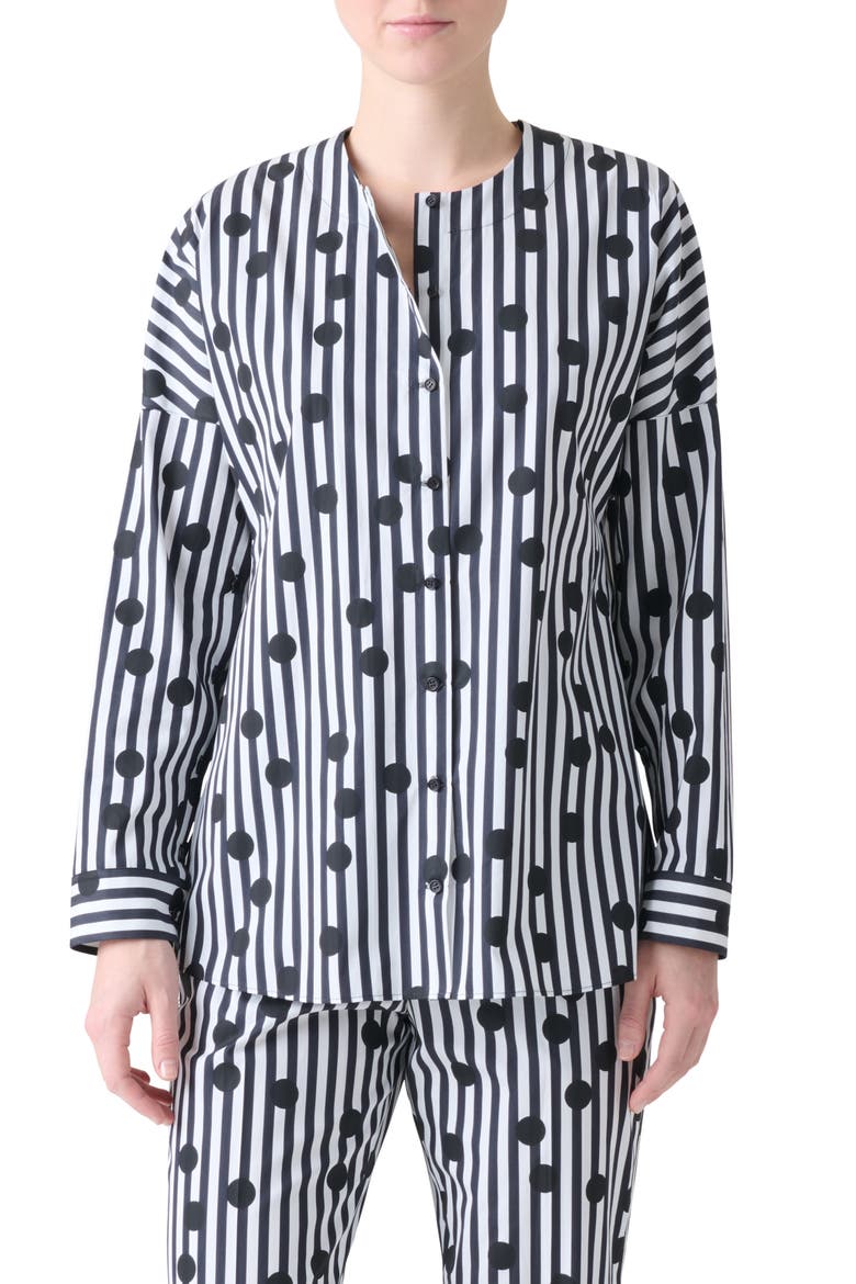 Polka Dot Stripe Cotton Tunic, Main, color, CREAM-BLACK