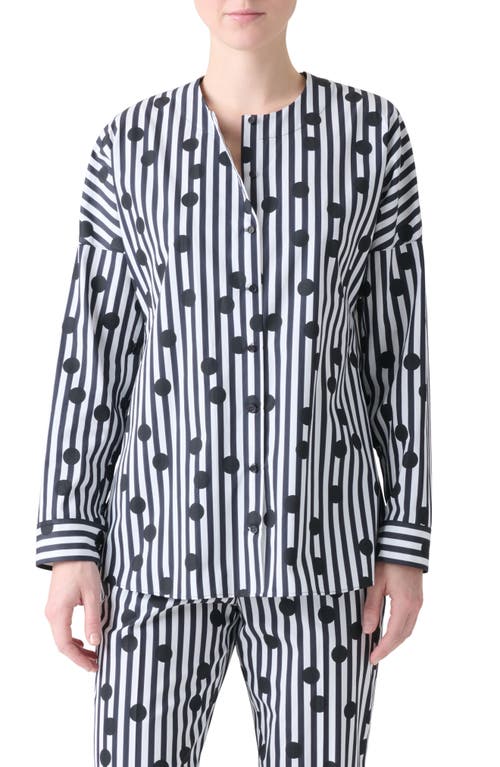 Akris Punto Polka Dot Stripe Cotton Tunic In Gray