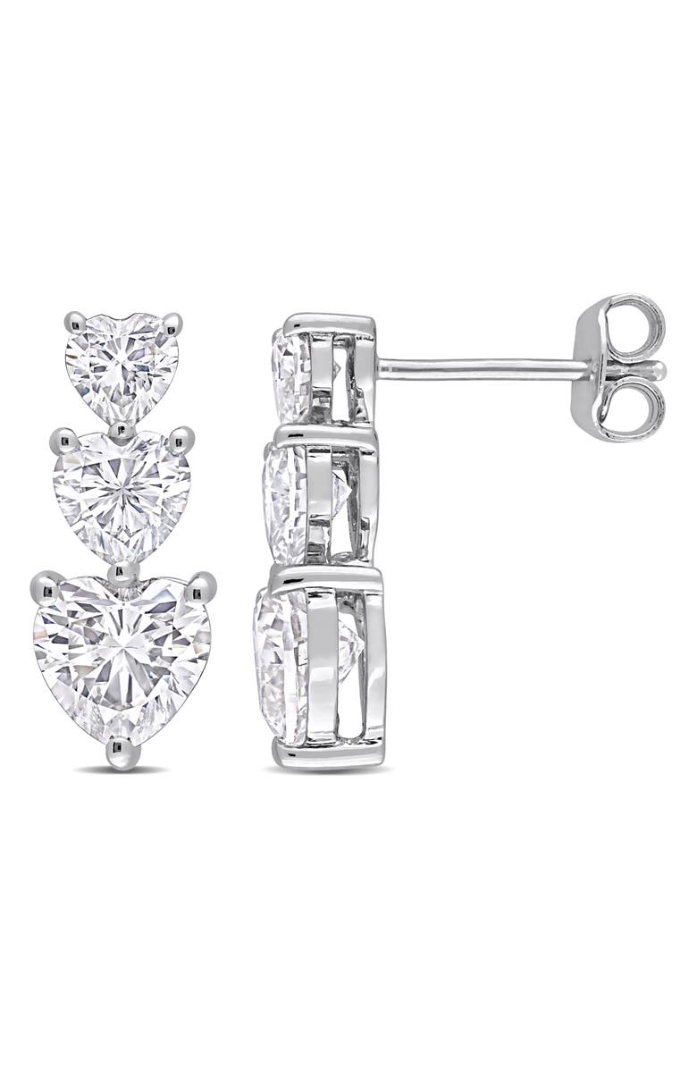 DELMAR Sterling Silver Lab Grown Moissanite Heart Linear Stud Earrings, Main, color,