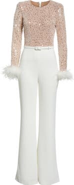 NADINE MERABI Amelia Sequin Flare Leg Jumpsuit