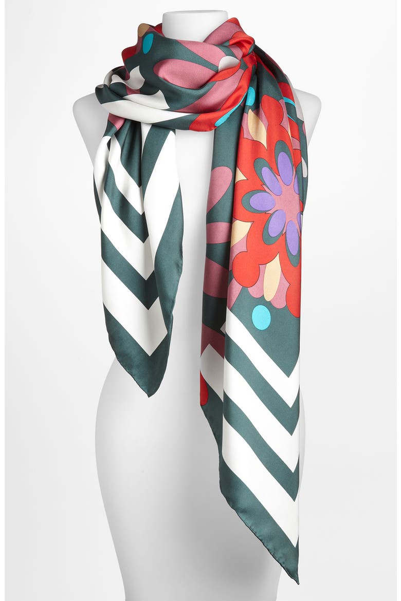 Yarnz 'Floral Mosaic' Silk Scarf, Main, color, SYCAMORE