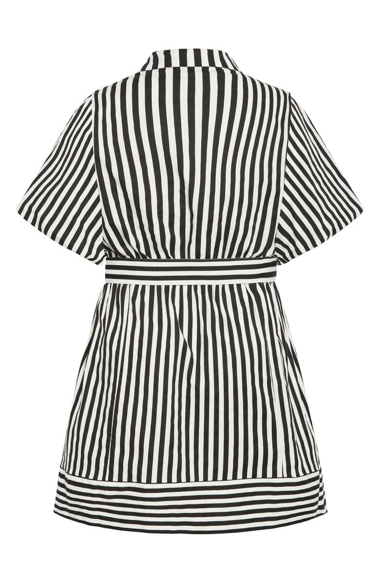 City Chic May Stripe Stretch Poplin Shirtdress, Alternate, color, Black Stripe