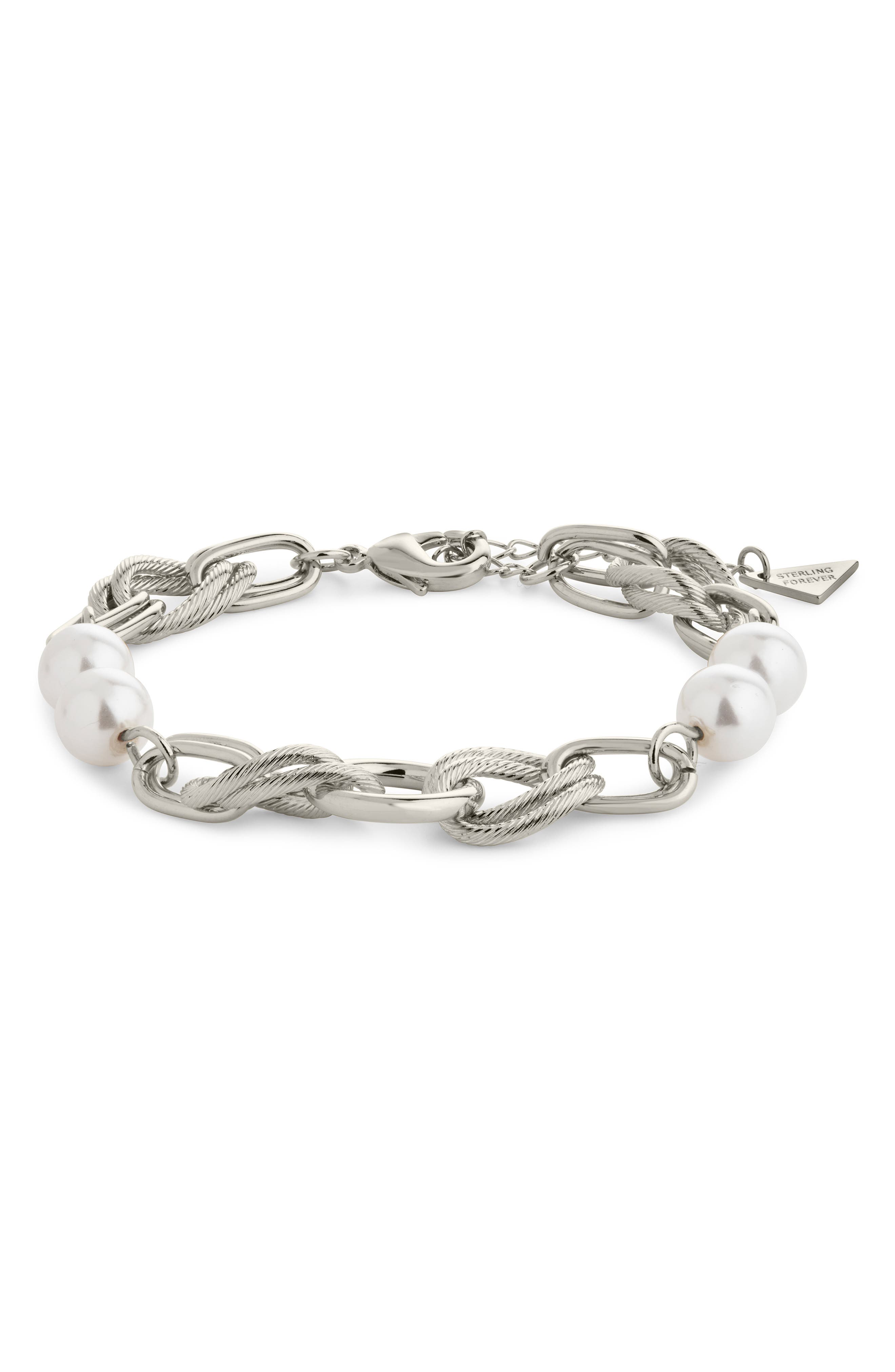 Sterling Forever Ivanna Faux Pearl Chain Bracelet