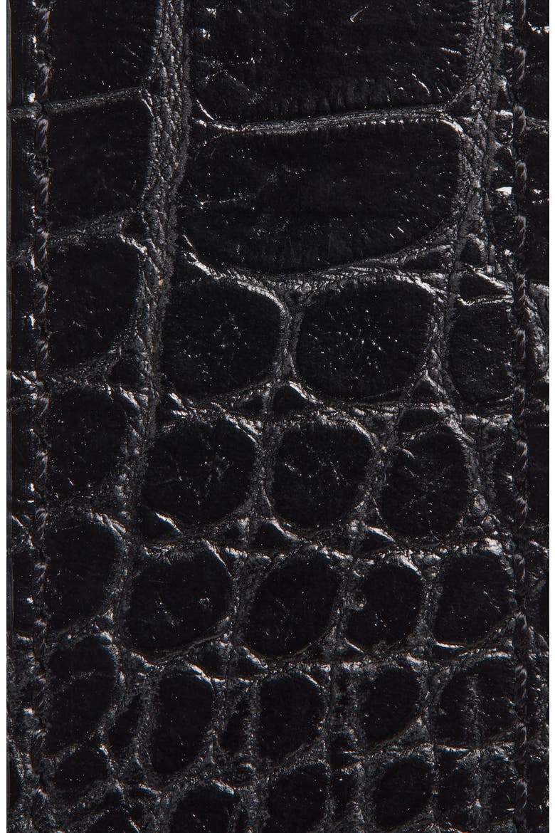 Double T Croc Embossed Calfskin Leather Belt, Alternate, color, BLACK