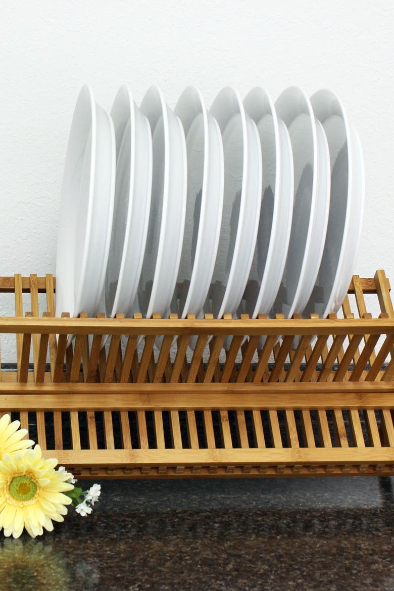 Natural Bamboo Plate Rack, Alternate, color, NATURAL