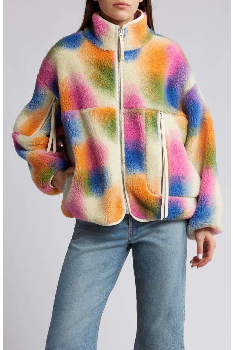 Marlene Textured Fleece Zip-Up Jacket, Main, color, RAINBOW BLUR MULTI