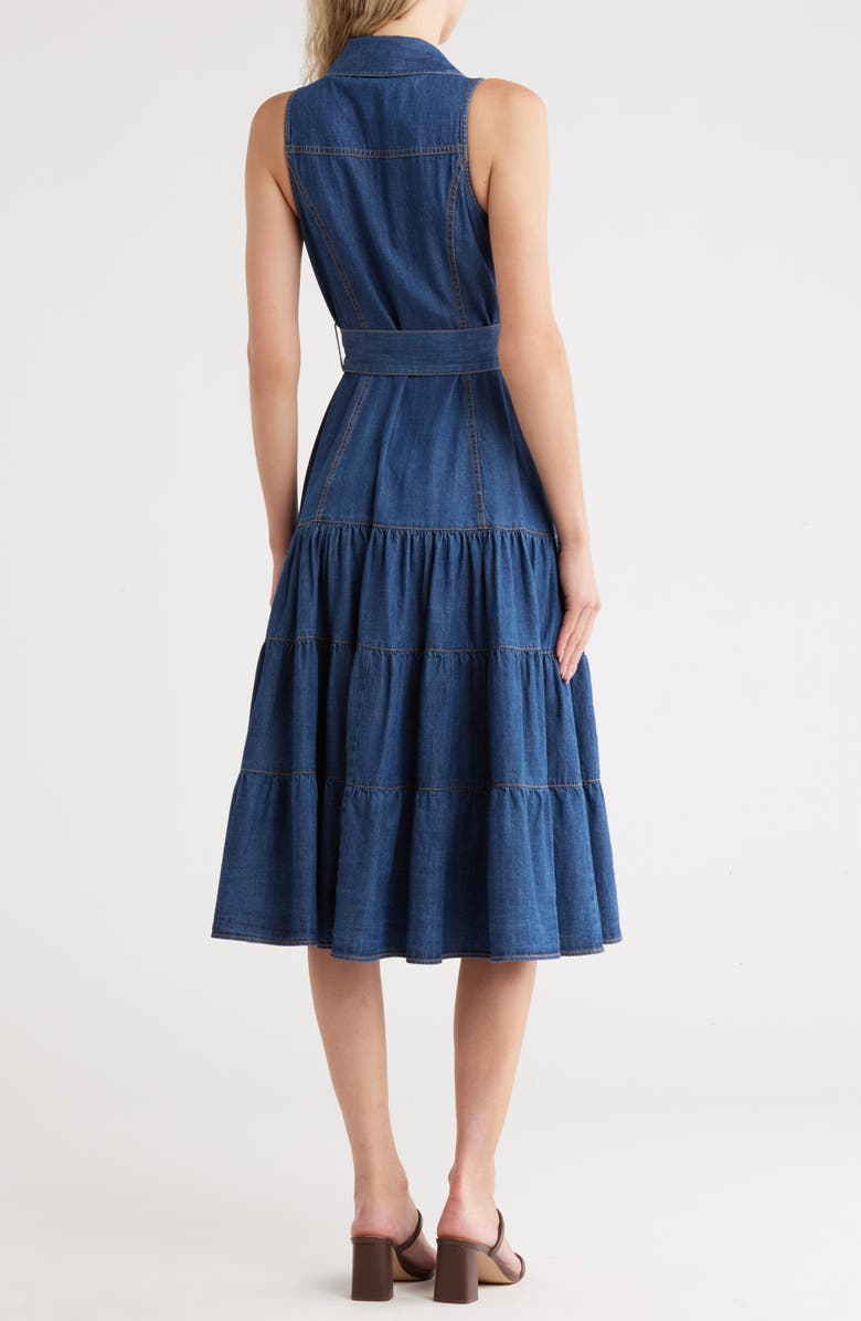 Sleeveless Button Front Tiered Denim Dress