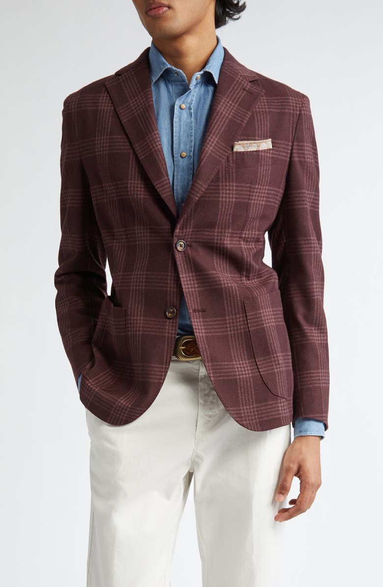 Eleventy Plaid Wool Sport Coat, Main, color, Barolo