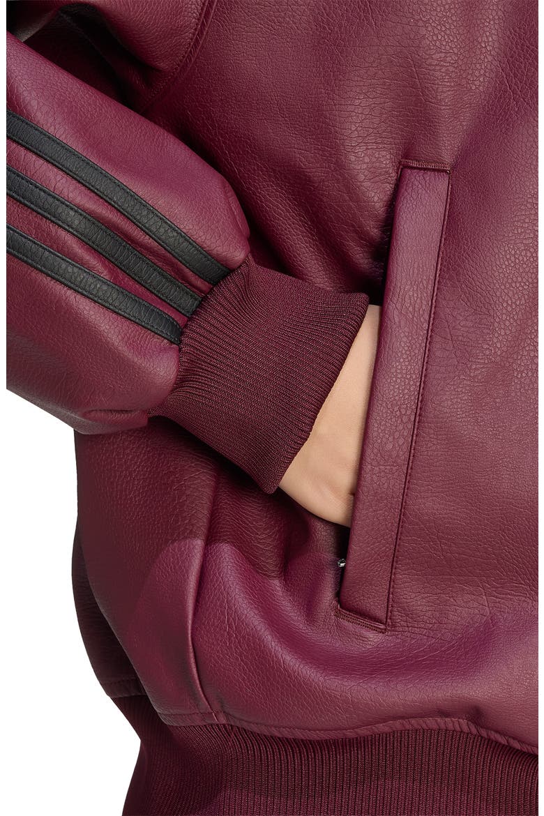 SST Faux Leather Track Jacket, Alternate, color, MAROON/ BLACK/ FOOTBALL GOLD