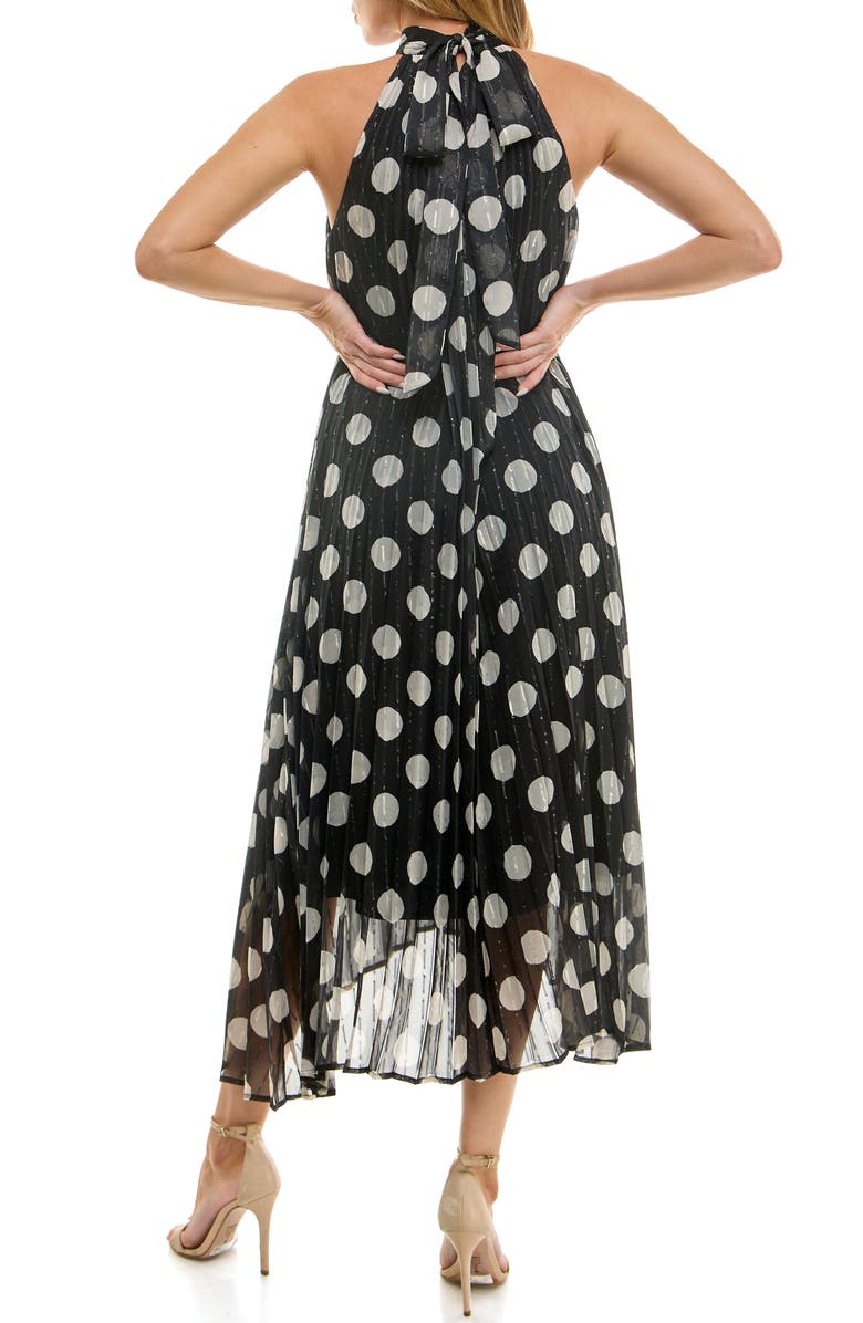 Socialite Metallic Pleated Chiffon Midi Dress, Alternate, color, Black/ Ivory Dot